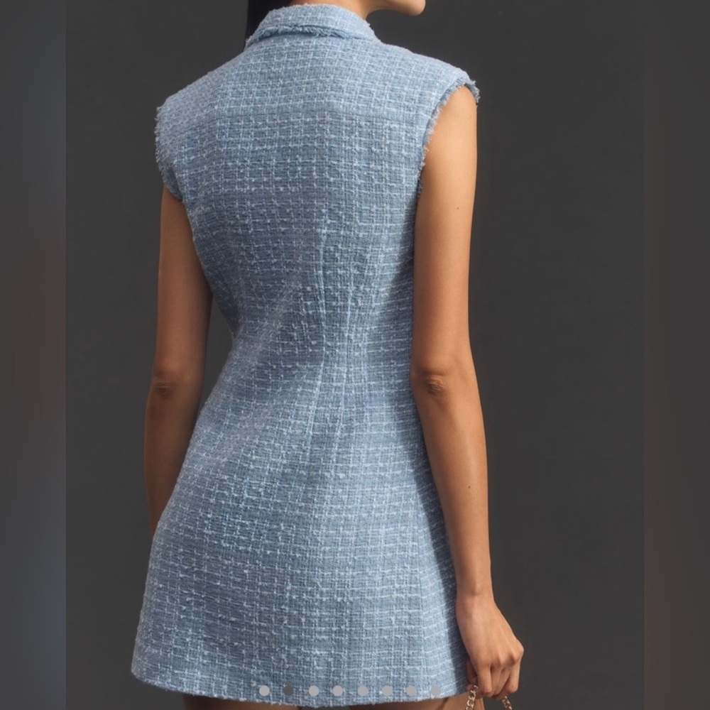 Anthropologie Maeve Sleeveless Tweed Blazer Mini Dress Blue New NWOT - Picture 4 of 10